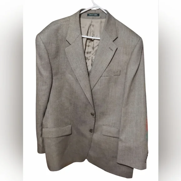 Lauren Ralph Lauren Suit Jacket Size 44R Tan Herringbone Pattern Green Label